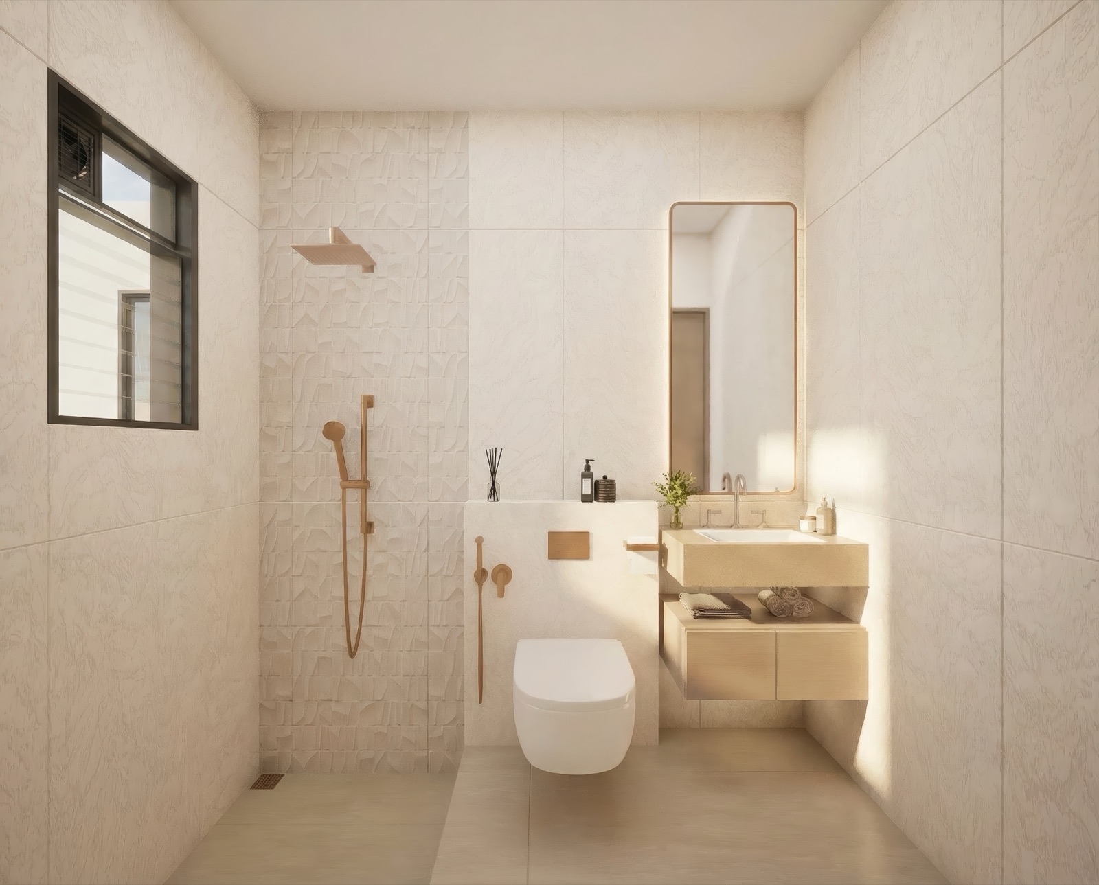 Legacy Ekam designer bathroom with dado tiles and branded sanitary ware