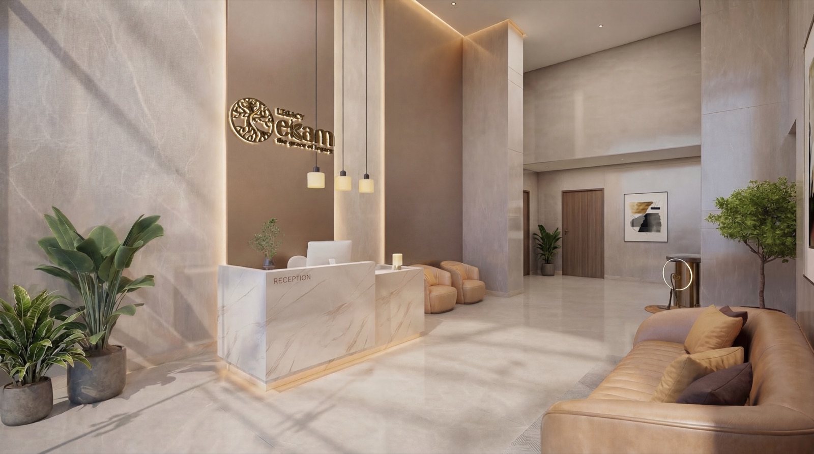 Grand Aura — designer air-conditioned entrance lobby at Legacy Ekam Punawale