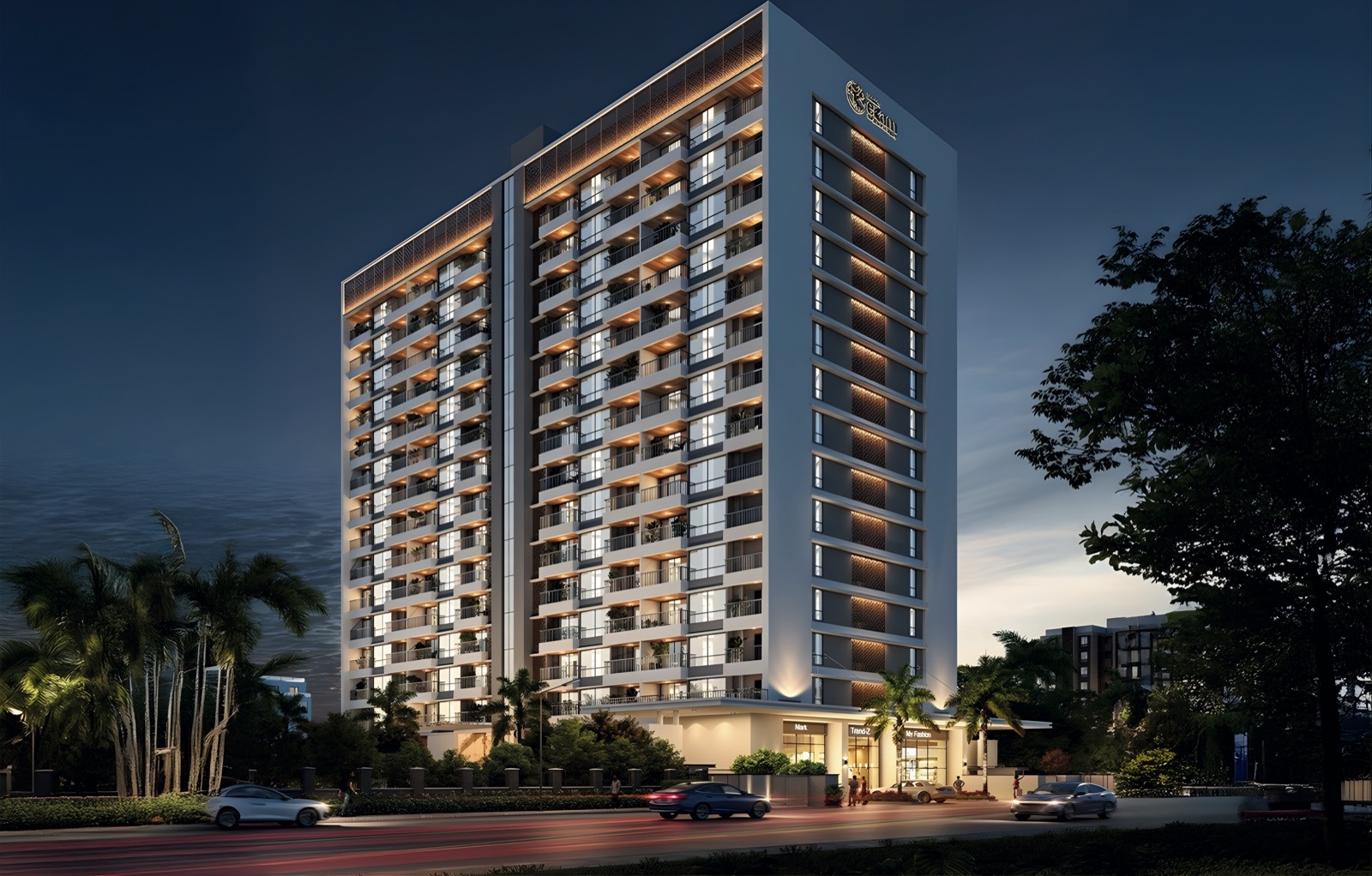 Legacy Ekam Punawale tower at dusk — artistic impression of the premium residential tower by Legacy Lifespaces