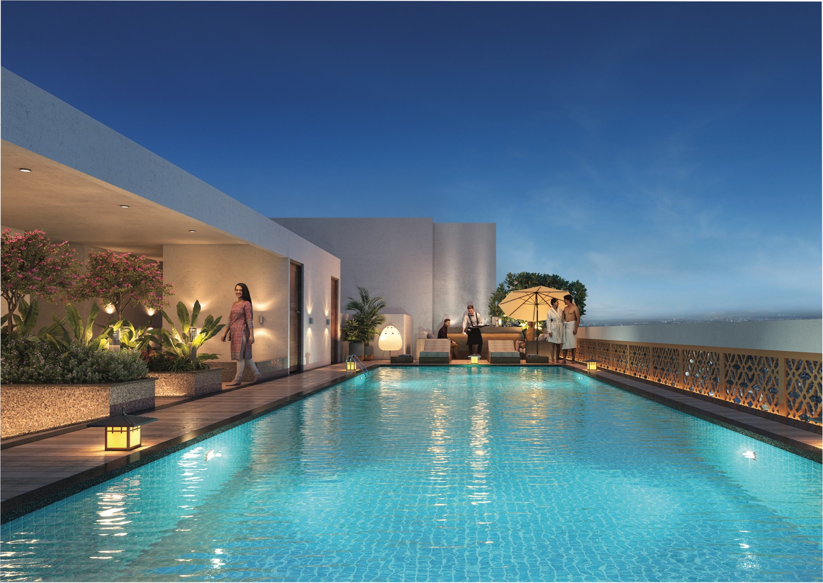 Skyline Splash — terrace swimming pool with deck at Legacy Ekam Punawale