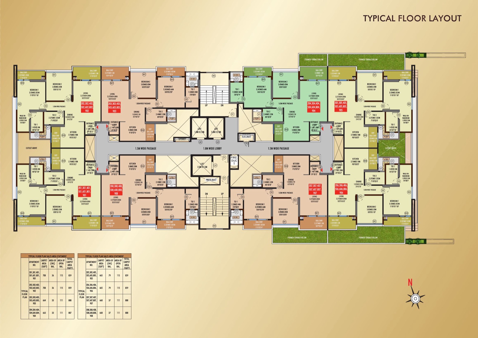 Legacy Ekam typical floor layout plan — four 2 BHK homes per floor, Punawale